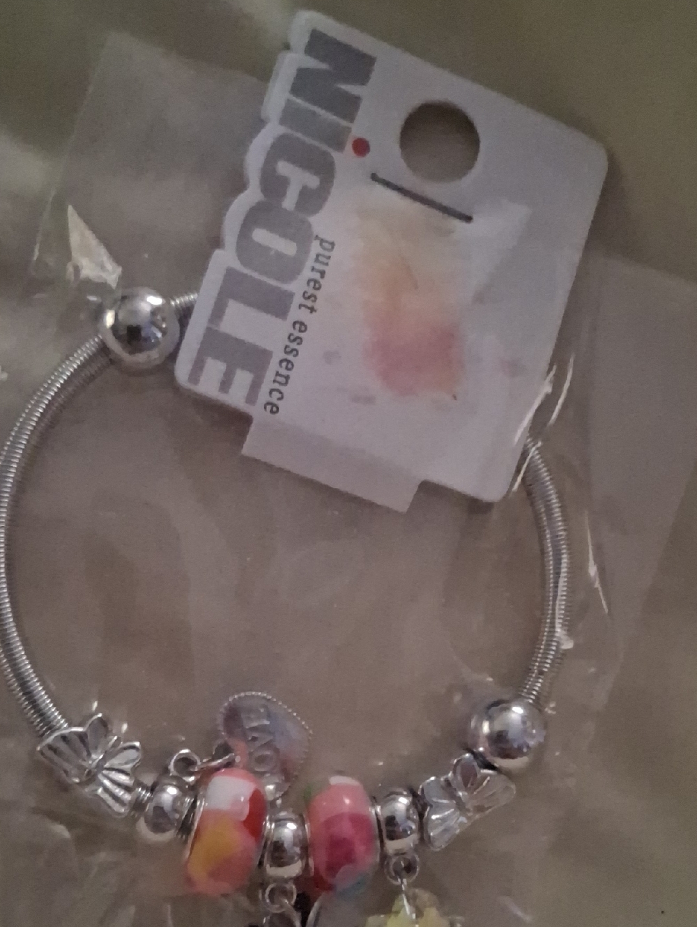 Nicole Silver-Tone Bracelet with Pink and Yellow Glass Beads